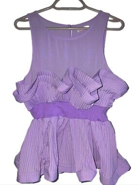 La'Ros Lilac Peplum Tank with Sheer Panels and Layered Ruffles